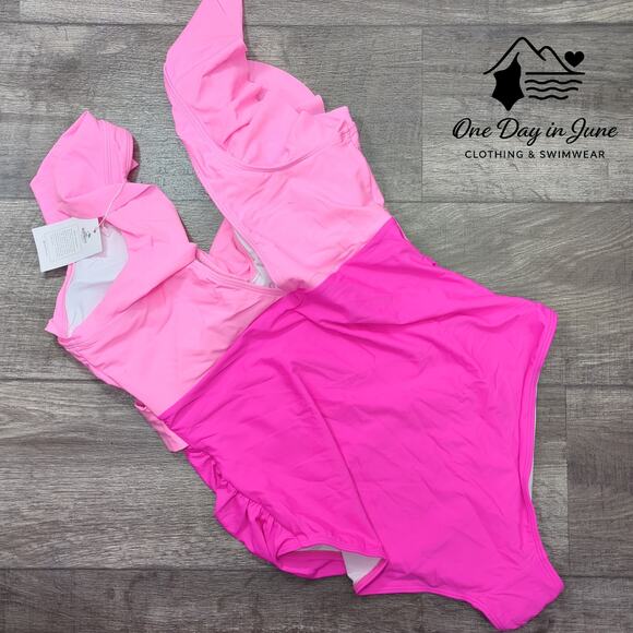 B2Prity Plus Size Ruffle Cross Front Cut Out One Piece Swimsuit Size 2XL - Picture 6 of 6